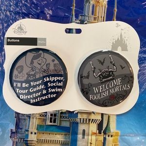 Disney Parks Pins Haunted Mansion Jungle Cruise 2 Big Buttons Pin Set Disneyland